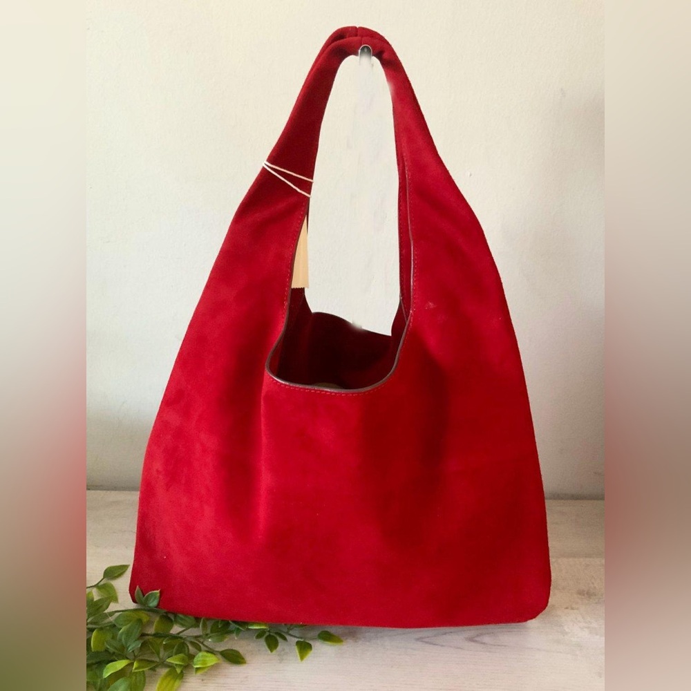 NWT TORY BURCH SUEDE SLOUCH SHOULDER BAG COFFEEBERRY RED - Picture 7 of 8